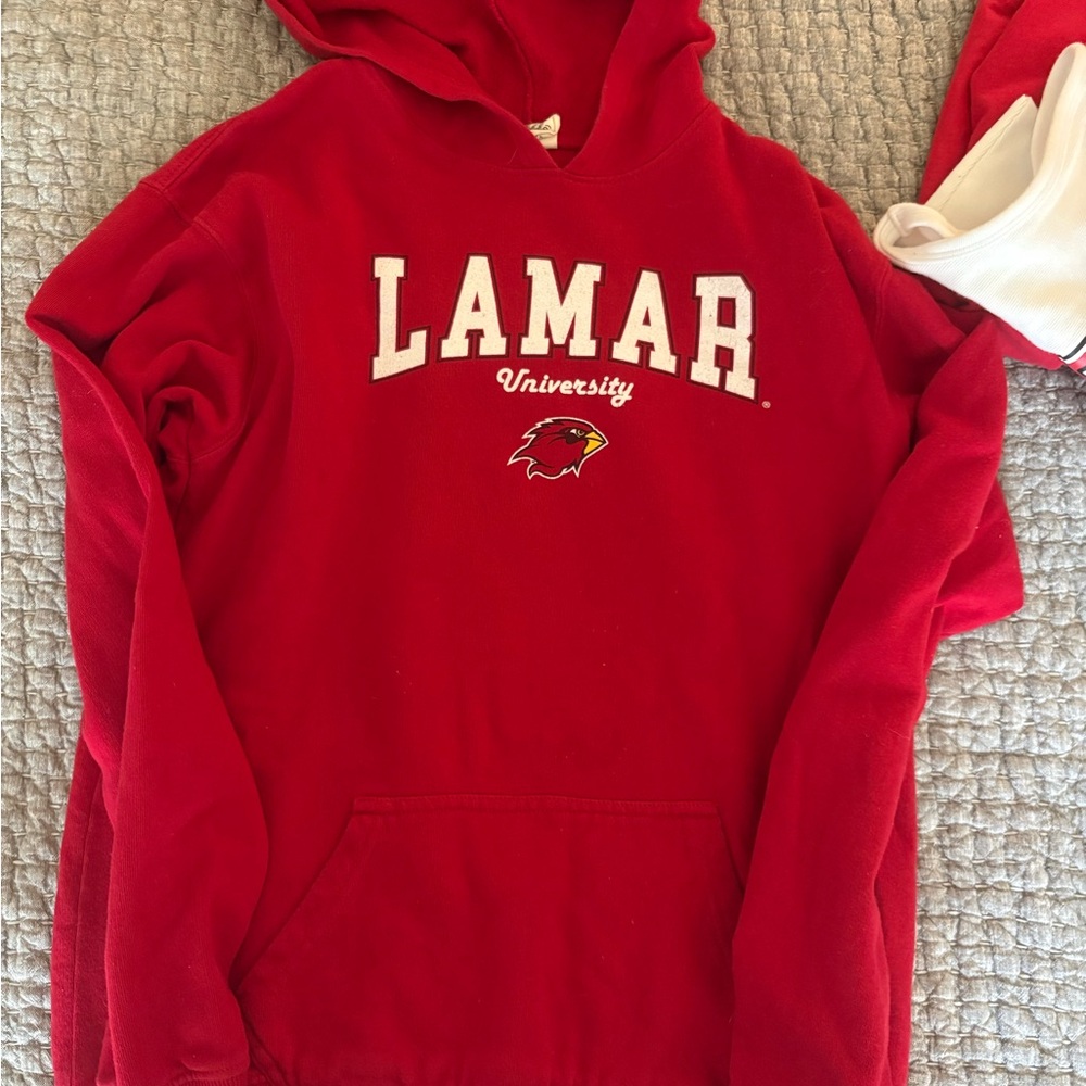 Lamar University Red and White Spirit wear Hoodie Shirt Set Small - Picture 4 of 7